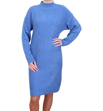 Elegantní dámské pletené šaty YL9056 modrá