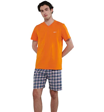 Pyžamo Vamp pro muže s krátkými rukávy 20620 oranžové