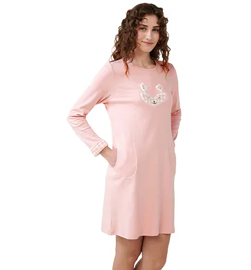 Bavlněná noční košile Vamp s dlouhými rukávy 21426 pink peach