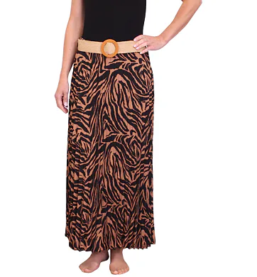 Dlouhá designová plisé sukně 25080 zebra čoko