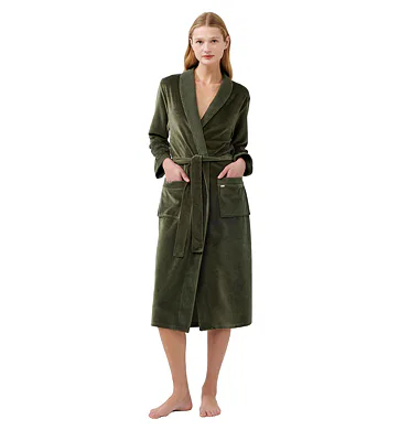 Vamp dlouhý sametový župan 21143 olive dusty