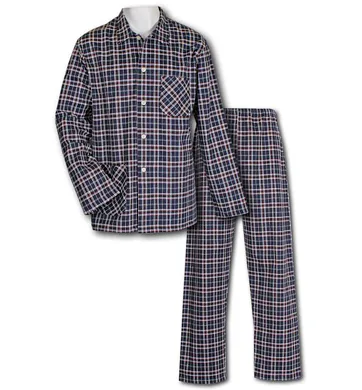 Flanelové pánské propínací pyžamo Luiz Jirka navy-red kostička