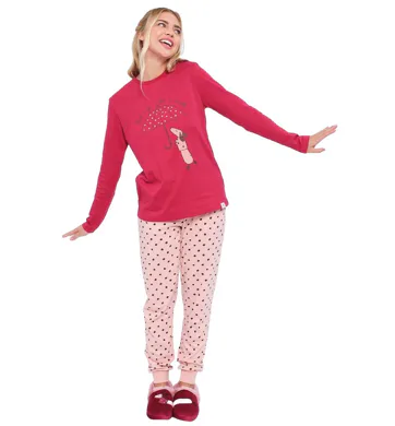 Hřejivé dámské pyžamo Muydemi 290035 cherry