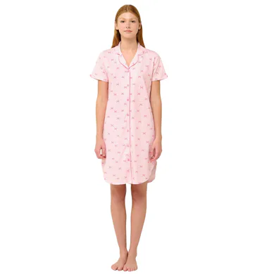 Bavlněná letní noční košile s knoflíky Vamp 22262 pink sea