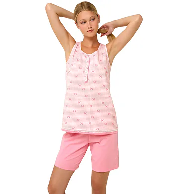 Bavlněné dámské pyžamo s knoflíkovou légou Vamp 22263 pink sea