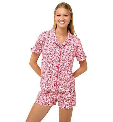 Bavlněné dámské pyžamo s knoflíky Vamp 22285 pink blossom