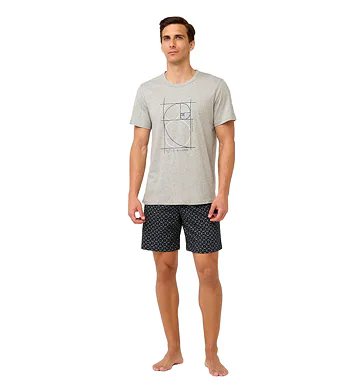 Bavlněné pánské pyžamo Vamp s krátkými rukávy 22680 gray melange
