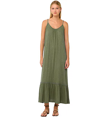Viskózové letní maxi šaty na ramínka Vamp 22503 green olive