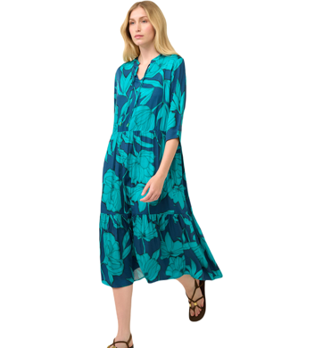 Letní midi šaty Vamp s potiskem pivoňky 22412 blue lagoon