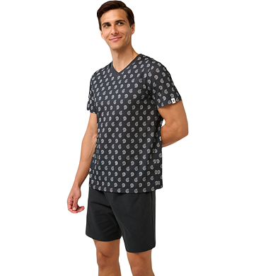Bavlněné pánské pyžamo Vamp s krátkými kalhotami 22601 dark gray