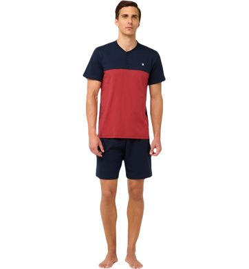 Bavlněné pánské pyžamo Vamp s knoflíkovou légou 22653 red hot pepper