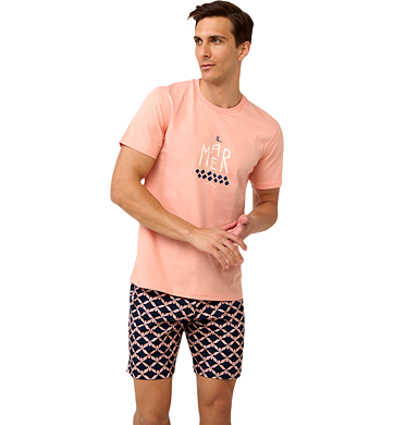 Bavlněné pánské pyžamo Vamp s krátkými kalhotami 22660 coral pink