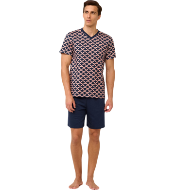 Bavlněné pánské pyžamo Vamp s výstřihem do V 22662 coral pink