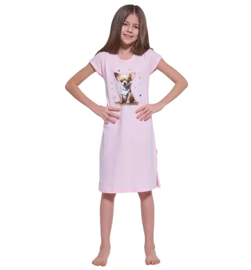 Bavlněná dívčí noční košile Cornette Young Chihuahua2 pudr