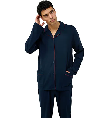 Pánské elegantní bavlněné pyžamo s knoflíky Vamp 23683 blue