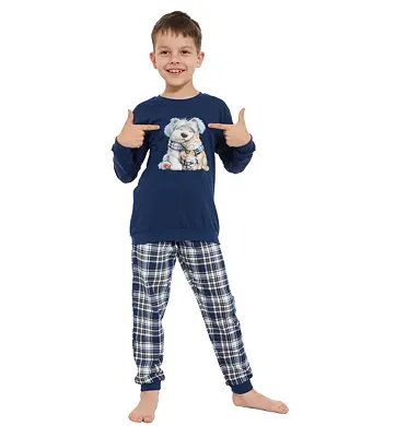 Chlapecké bavlněné pyžamo Cornette Home Friends Kids modré s kostkou