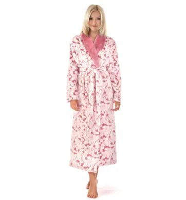 Dámský župan z flanel fleece Vestis Flora šál dustyrose vzor