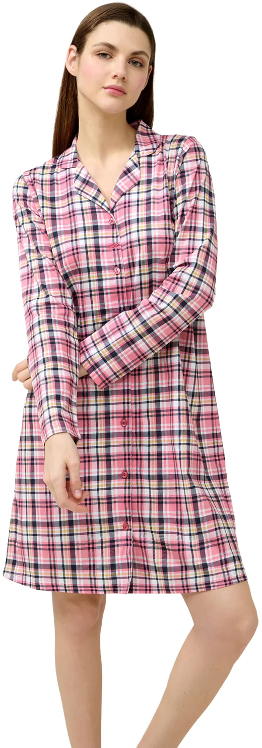 Dámská bavlněná noční košile Vamp s knoflíky 23211 pink wood