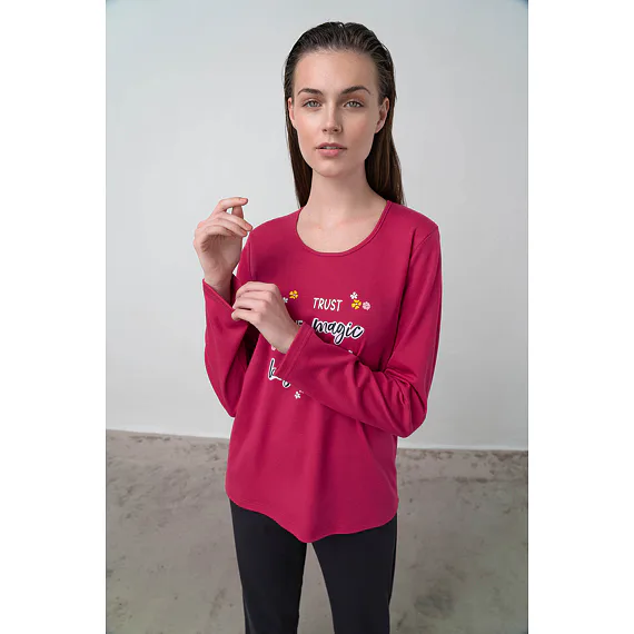 Vamp pyžamo pro ženy s dlouhým rukávem 17592 red cerise
